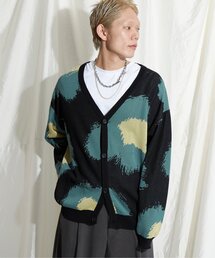 フラワーペイントニットカーディガン　総柄/スプリングニット/男女兼用