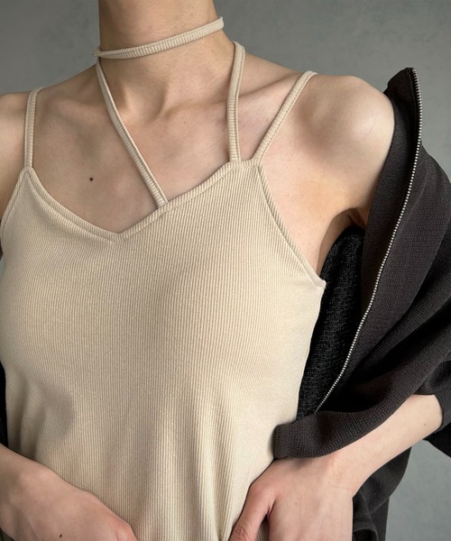 &g'aime（アンジェム）の「【&g’aime】＜WEB限定＞カップ付きキャミソール（キャミソール・レディース・ベージュ/ブラック・FREE）」の4枚目の写真