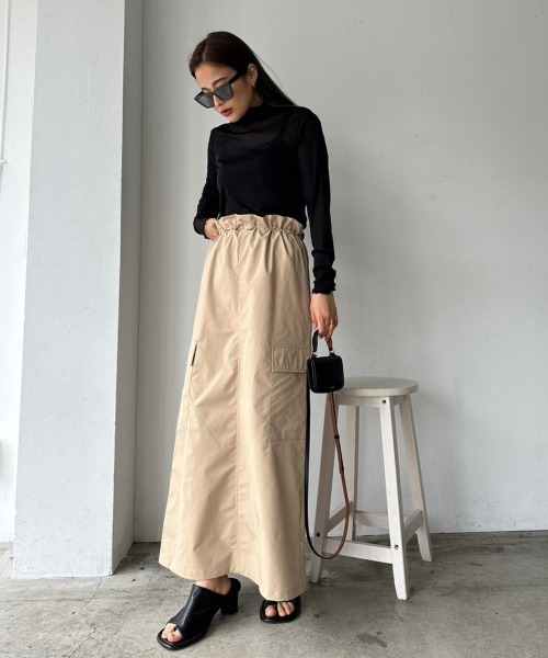 TRUNC（トランクエイティーエイト）の「Drawstring Cargo Skirt（スカート・レディース・ベージュ/ブラック・FREE）」の5枚目の写真