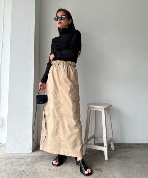 TRUNC（トランクエイティーエイト）の「Drawstring Cargo Skirt（スカート・レディース・ベージュ/ブラック・FREE）」の4枚目の写真