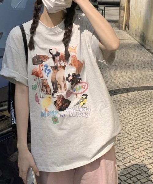 VIBGYOR(ヴィブジョー)の「【バーレスク】コラージュキャットTシャツ(BQ)(Tシャツ/カットソー・メンズ・ベージュ/アイボリー・FREE)」の1枚目の写真