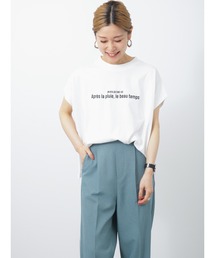 Samansa Mos2 blue | ハイネックフレンチスリーブロゴTシャツ(Tシャツ/カットソー)