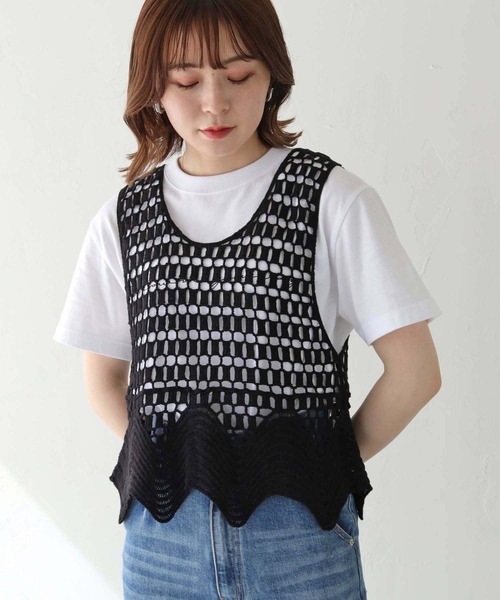 HER CLOSET（ハークローゼット）の「 【HER CLOSET】WEB限定クロシェベスト WEB LIMITED CROCHET VEST（ベスト・レディース・オフホワイト/ブラック・M）」の11枚目の写真