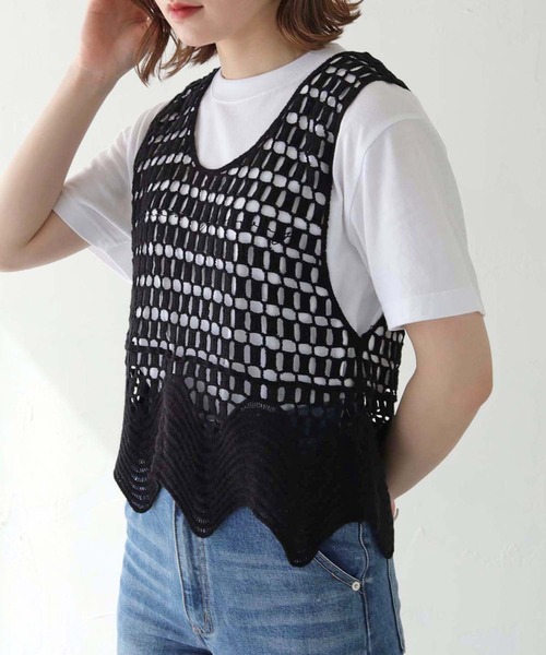 HER CLOSET（ハークローゼット）の「 【HER CLOSET】WEB限定クロシェベスト WEB LIMITED CROCHET VEST（ベスト・レディース・オフホワイト/ブラック・M）」の13枚目の写真