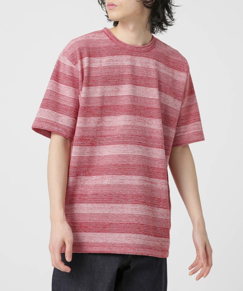 NANO universe(ナノユニバース)の「LB.03/メランジボーダークルーネックTシャツ(Tシャツ/カットソー・メンズ・ネイビー/レッド/ブラウン・S/M/L)」の1枚目の写真