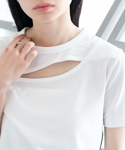 WEGO（ウィゴー）の「WEGO/カットアウトデザインラインT（Tシャツ/カットソー・レディース・ホワイト/ブラック・FREE）」の5枚目の写真