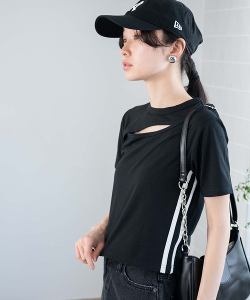 WEGO（ウィゴー）の「WEGO/カットアウトデザインラインT（Tシャツ/カットソー・レディース・ホワイト/ブラック・FREE）」の14枚目の写真