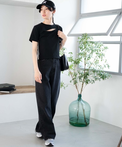 WEGO（ウィゴー）の「WEGO/カットアウトデザインラインT（Tシャツ/カットソー・レディース・ホワイト/ブラック・FREE）」の16枚目の写真