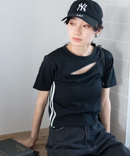 WEGO（ウィゴー）の「WEGO/カットアウトデザインラインT（Tシャツ/カットソー・レディース・ホワイト/ブラック・FREE）」の13枚目の写真