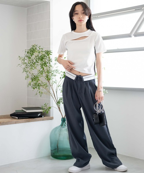 WEGO（ウィゴー）の「WEGO/カットアウトデザインラインT（Tシャツ/カットソー・レディース・ホワイト/ブラック・FREE）」の12枚目の写真