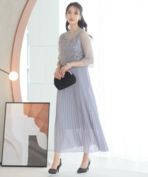 結婚式 パーティー ドレス ラメ チュール ミモレ丈&七分袖 セレモニー フォーマル オケージョンドレス お呼ばれ 二次会 成人式 同窓会 謝恩会 20代 30代
