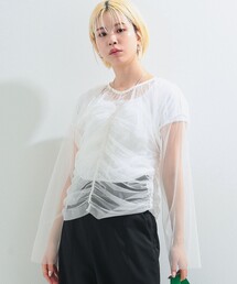 Ray BEAMS | Ray BEAMS / チュール シャーリング ロングスリーブ Tシャツ(Tシャツ/カットソー)
