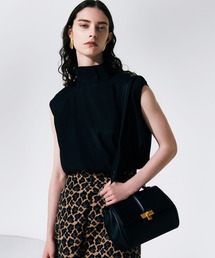 ハイネックフレンチスリーブシアーブラウス