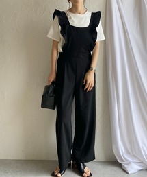She's Closet（シーズクローゼット）の「肩フリルショルダーハイウエストロング丈ストレートオールインワンサロペットパンツ（サロペット/オーバーオール・レディース）」