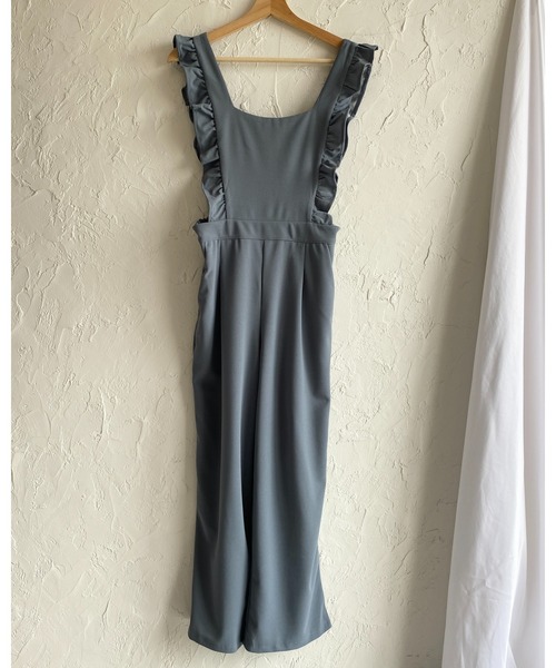 She's Closet(シーズクローゼット)の「肩フリルショルダーハイウエストロング丈ストレートオールインワンサロペットパンツ(サロペット/オーバーオール・レディース・ブラック/ダークパープル/ブルー・FREE)」の12枚目の写真