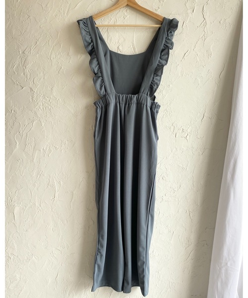She's Closet(シーズクローゼット)の「肩フリルショルダーハイウエストロング丈ストレートオールインワンサロペットパンツ(サロペット/オーバーオール・レディース・ブラック/ダークパープル/ブルー・FREE)」の8枚目の写真