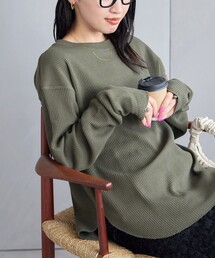 限定展開 ワッフル クルーネック チュニック プルオーバー