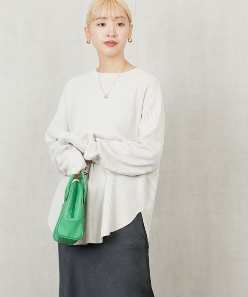FREAK'S STORE(フリークスストア)の「限定展開 ワッフル クルーネック チュニック プルオーバー(Tシャツ/カットソー・レディース・ナチュラル/グレー/ブラック/ベージュ/オレンジ/パープル/オリーブ・フリ-)」の11枚目の写真