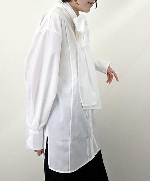 STYLEBLOCK(スタイルブロック)の「ブロードボウタイブラウス(シャツ/ブラウス・レディース・ブラック/ブルー系その他/ホワイト・M)」の6枚目の写真