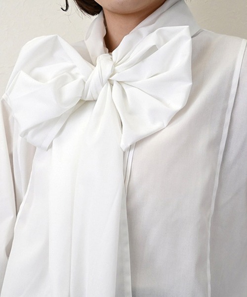 STYLEBLOCK(スタイルブロック)の「ブロードボウタイブラウス(シャツ/ブラウス・レディース・ブラック/ブルー系その他/ホワイト・M)」の7枚目の写真