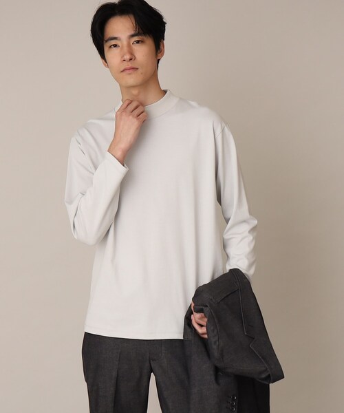 THE SHOP TK （ザ ショップ ティーケー ）の「◆【洗濯してもヘタレにくい/ON・OFF対応】プレーティングモックネックロンT（Tシャツ/カットソー・メンズ・ブラック/オフホワイト/ライトグレー・04/03/02）」の3枚目の写真