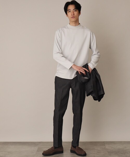 THE SHOP TK （ザ ショップ ティーケー ）の「◆【洗濯してもヘタレにくい/ON・OFF対応】プレーティングモックネックロンT（Tシャツ/カットソー・メンズ・ブラック/オフホワイト/ライトグレー・04/03/02）」の4枚目の写真