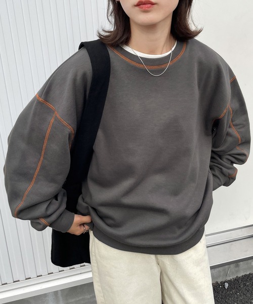 Chillfar(チルファー)の「カラーステッチスウェット(スウェット・レディース・ブルー/オートミール/レッド/ネイビー/ブラック/チャコール/杢グレー/ホワイト/ピンク・FREE)」の4枚目の写真
