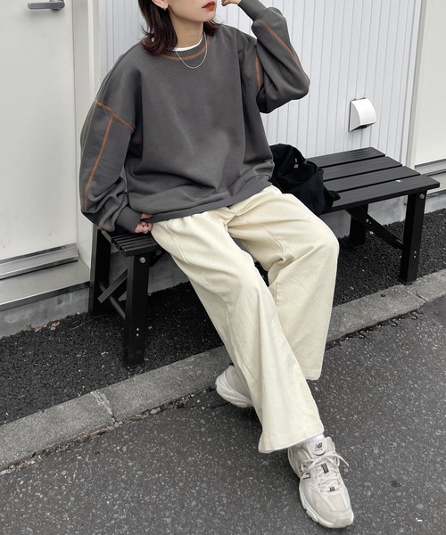 Chillfar(チルファー)の「カラーステッチスウェット(スウェット・レディース・ブルー/オートミール/レッド/ネイビー/ブラック/チャコール/杢グレー/ホワイト/ピンク・FREE)」の12枚目の写真