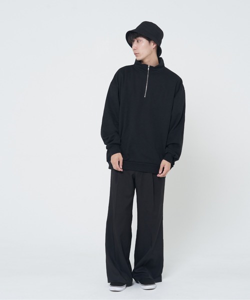 CORISCO(コリスコ)の「裏起毛無地BIGハーフジップ(M1)(スウェット・メンズ・ブラック/グレー/ネイビー/オートミール/ダークグリーン・X-LARGE/MEDIUM/LARGE)」の9枚目の写真