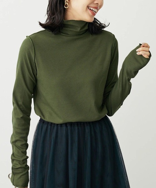 Green　Parks（グリーンパークス）の「カットリブタートルネックプルオーバー（インナーウェア/肌着・レディース・ブラック/ホワイト系その他2/ライトグリーン/パープル/ピンク/ダークグリーン・FREE）」の3枚目の写真