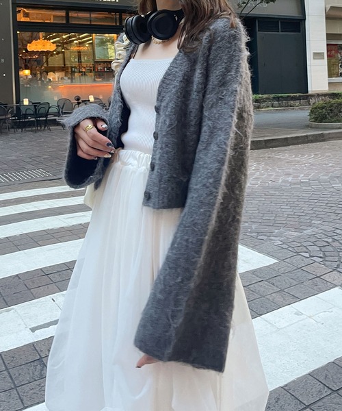 Ambre Ciel（アンブルシエル）の「クロップドシャギーニットカーディガン／【WEB/EC限定商品】（カーディガン/ボレロ・レディース・ライトグリーン/オフホワイト/チャコールグレー・FREE）」の19枚目の写真