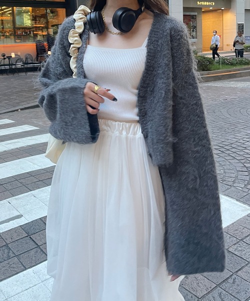 Ambre Ciel（アンブルシエル）の「クロップドシャギーニットカーディガン／【WEB/EC限定商品】（カーディガン/ボレロ・レディース・ライトグリーン/オフホワイト/チャコールグレー・FREE）」の17枚目の写真