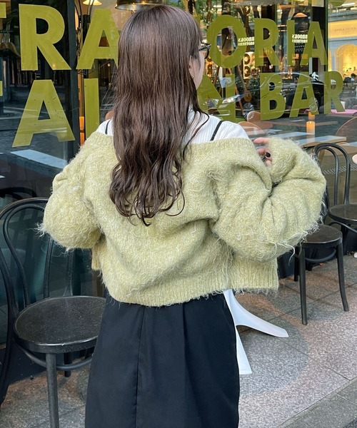 Ambre Ciel（アンブルシエル）の「クロップドシャギーニットカーディガン／【WEB/EC限定商品】（カーディガン/ボレロ・レディース・ライトグリーン/オフホワイト/チャコールグレー・FREE）」の12枚目の写真