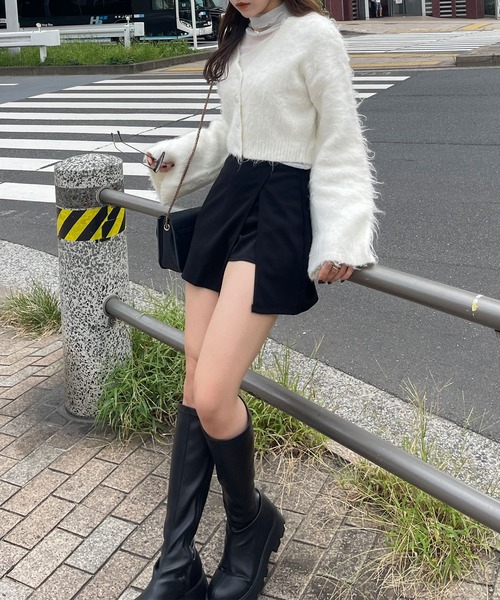 Ambre Ciel（アンブルシエル）の「クロップドシャギーニットカーディガン／【WEB/EC限定商品】（カーディガン/ボレロ・レディース・ライトグリーン/オフホワイト/チャコールグレー・FREE）」の5枚目の写真