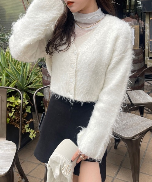 Ambre Ciel（アンブルシエル）の「クロップドシャギーニットカーディガン／【WEB/EC限定商品】（カーディガン/ボレロ・レディース・ライトグリーン/オフホワイト/チャコールグレー・FREE）」の15枚目の写真