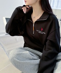 U.S. POLO ASSN. ユニセックス 裏起毛 ハーフジップ スウェット