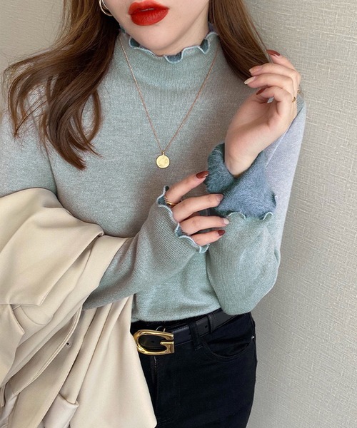 NinaetLina(ニナエリナ)の「裏起毛ハイネックニットトップス(ニット/セーター・レディース・モカ/ホワイト/ブラック/ベージュ/グレー・FREE)」の4枚目の写真