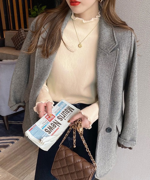 NinaetLina(ニナエリナ)の「裏起毛ハイネックニットトップス(ニット/セーター・レディース・モカ/ホワイト/ブラック/ベージュ/グレー・FREE)」の9枚目の写真