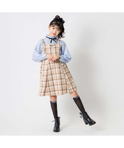 algy（アルジー）の「【フォーマル対応】チェーン付きジャンスカ（ジャンパースカート・キッズ・ベージュ/グレー・MEDIUM/X-SMALL/SMALL/XX-SMALL）」の3枚目の写真