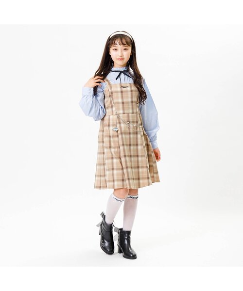 algy（アルジー）の「【フォーマル対応】チェーン付きジャンスカ（ジャンパースカート・キッズ・ベージュ/グレー・MEDIUM/X-SMALL/SMALL/XX-SMALL）」の4枚目の写真