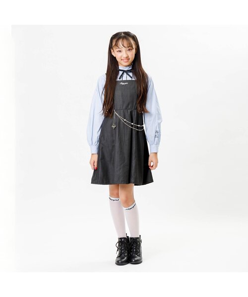 algy（アルジー）の「【フォーマル対応】チェーン付きジャンスカ（ジャンパースカート・キッズ・ベージュ/グレー・MEDIUM/X-SMALL/SMALL/XX-SMALL）」の6枚目の写真