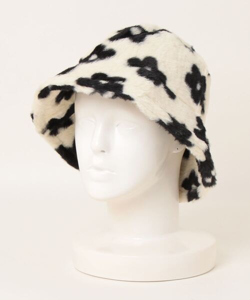 LAC-VERT（ラック・ヴェール）の「フラワー柄 フェイクファー ボリューミーバケットハット（ハット・レディース・グリーン/パープル/ブラック/オレンジ・FREE）」の5枚目の写真