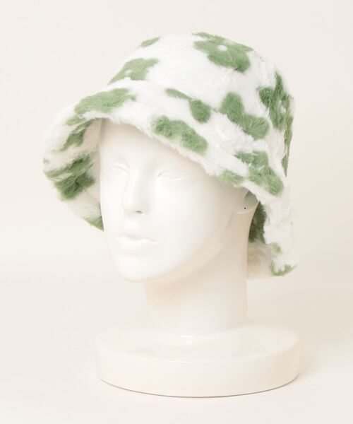 LAC-VERT（ラック・ヴェール）の「フラワー柄 フェイクファー ボリューミーバケットハット（ハット・レディース・グリーン/パープル/ブラック/オレンジ・FREE）」の7枚目の写真