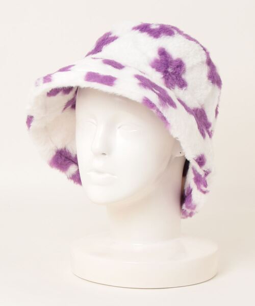 LAC-VERT（ラック・ヴェール）の「フラワー柄 フェイクファー ボリューミーバケットハット（ハット・レディース・グリーン/パープル/ブラック/オレンジ・FREE）」の8枚目の写真