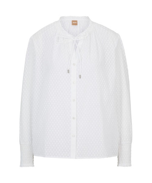 BOSS(ボス)の「ドローストリングカラー コットンカットジャカード ブラウス(シャツ/ブラウス・レディース・ホワイト・38/36/34/32)」の2枚目の写真