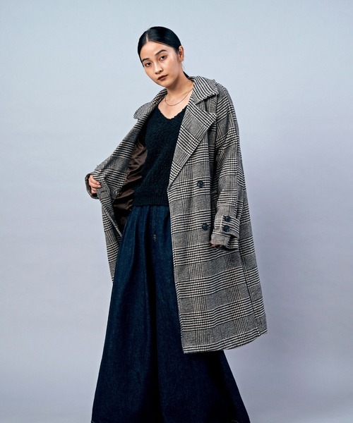 LIENCOEUR(リアンクール)の「チェックオーバーロングコート(チェスターコート・レディース・ブラック/ブラウン・FREE)」の3枚目の写真