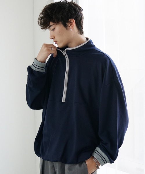 MinoriTY（マイノリティ）の「【MinoriTY】裏毛ハーフジップオーバーサイズトレーナー ビッグシルエット ルーズフィット スウェット メンズ 秋服（スウェット・メンズ・ブラック/グレー/ネイビー・M/L/LL）」の3枚目の写真