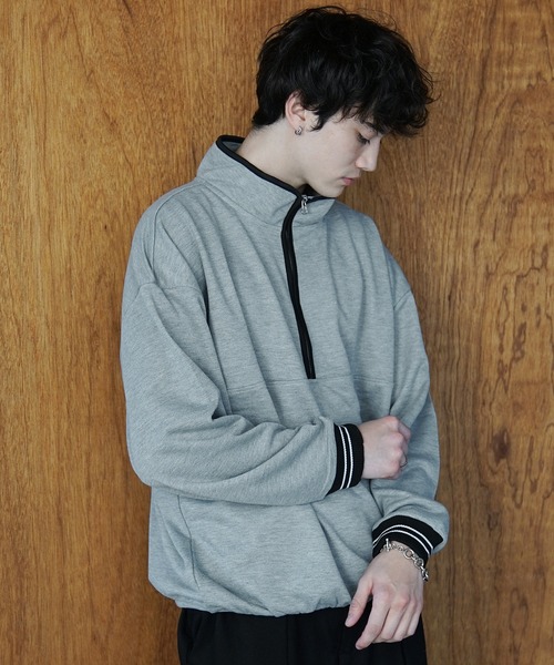 MinoriTY（マイノリティ）の「【MinoriTY】裏毛ハーフジップオーバーサイズトレーナー ビッグシルエット ルーズフィット スウェット メンズ 秋服（スウェット・メンズ・ブラック/グレー/ネイビー・M/L/LL）」の2枚目の写真