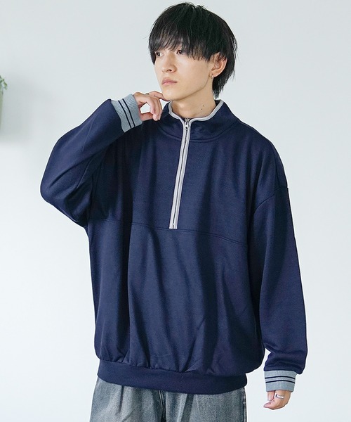 MinoriTY（マイノリティ）の「【MinoriTY】裏毛ハーフジップオーバーサイズトレーナー ビッグシルエット ルーズフィット スウェット メンズ 秋服（スウェット・メンズ・ブラック/グレー/ネイビー・M/L/LL）」の16枚目の写真