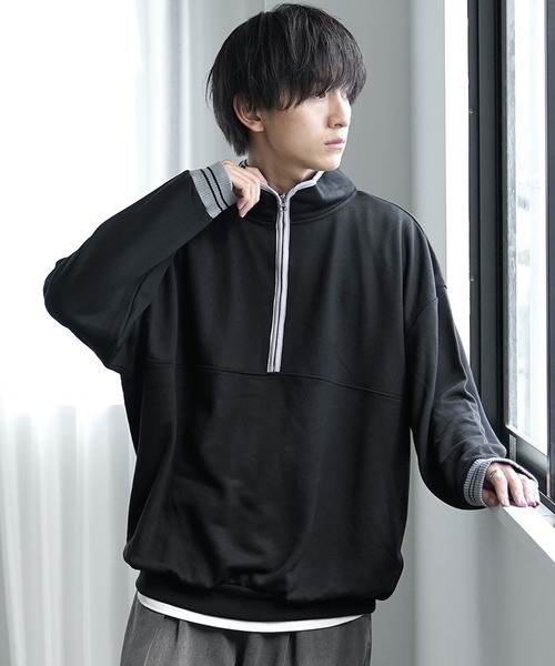 MinoriTY（マイノリティ）の「【MinoriTY】裏毛ハーフジップオーバーサイズトレーナー ビッグシルエット ルーズフィット スウェット メンズ 秋服（スウェット・メンズ・ブラック/グレー/ネイビー・M/L/LL）」の9枚目の写真